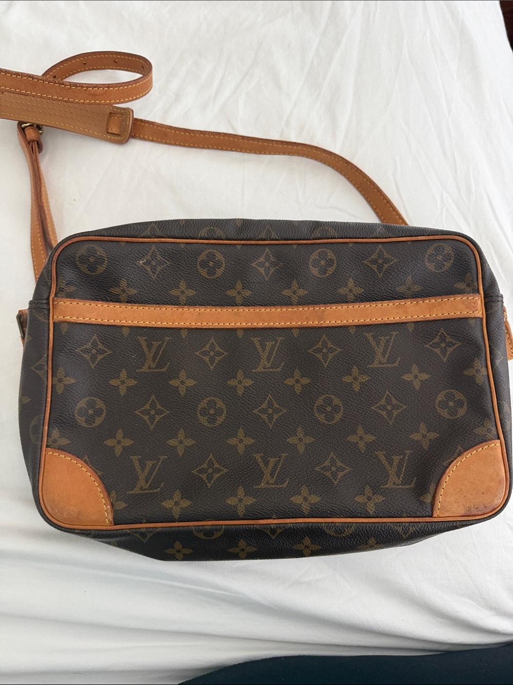 Louis Vuitton Monogram Canvas Messenger Bag with Tan Leather Trim